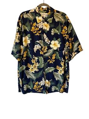 Iolani Vintage Hawaiian button up shirt Large Blue floral tropical Mens Vacation